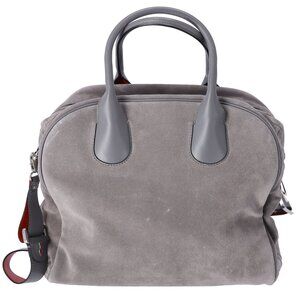 Christian Louboutin Mary Jane Large Handbag Gray Khaki Suede Leather